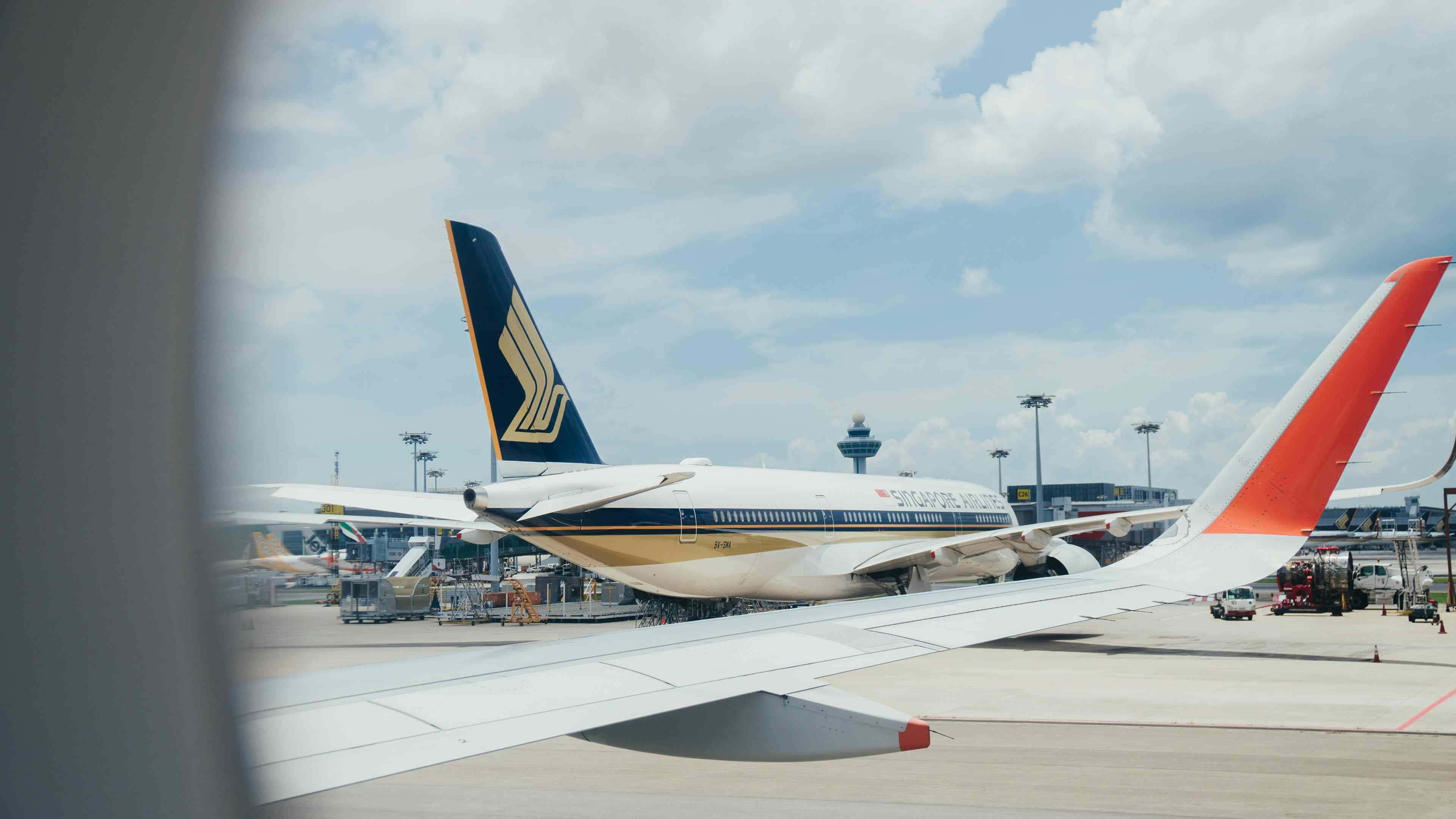 Singapore Airlines aircraft at the gate at Singapore Changi Airport