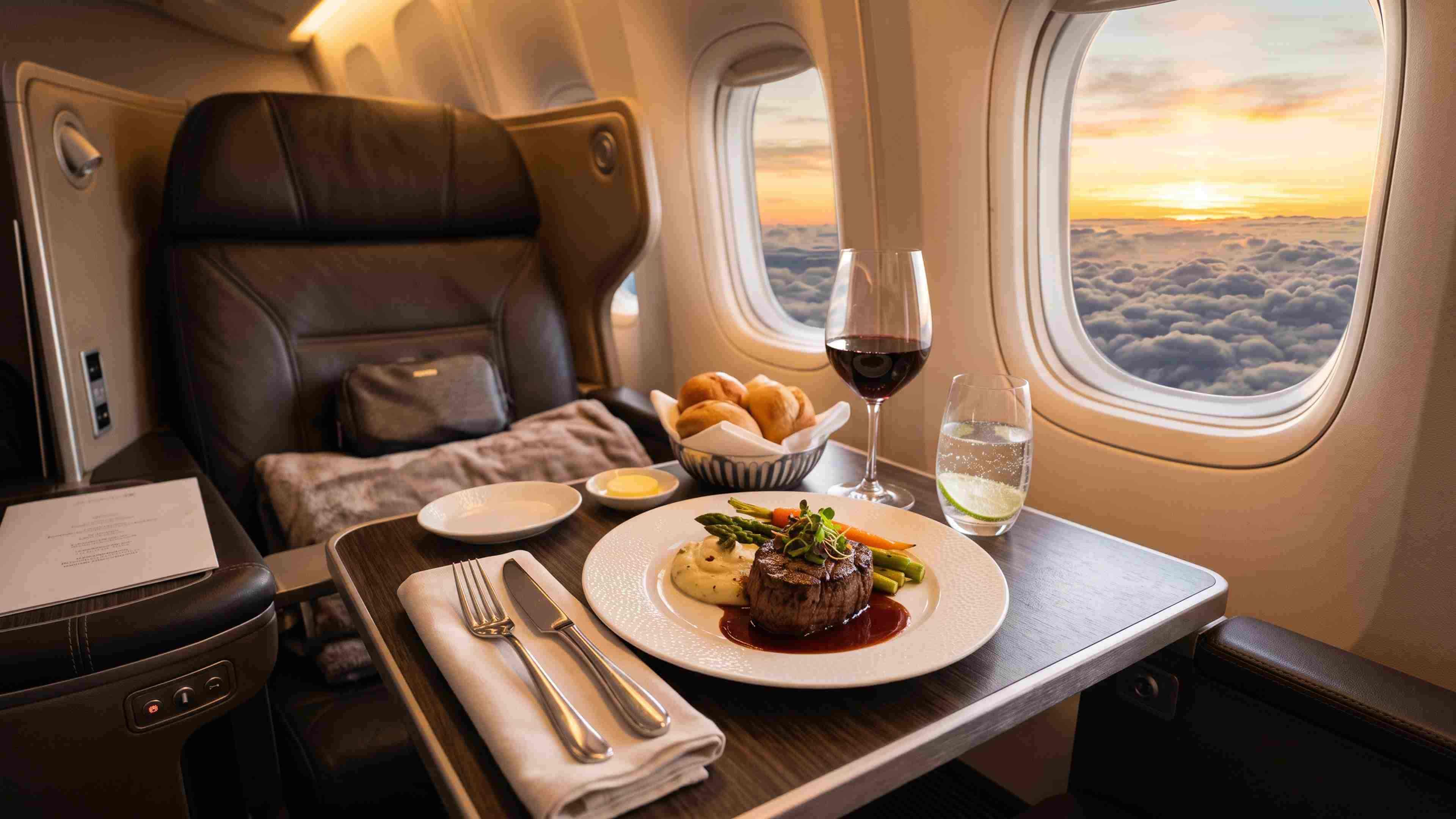 Book the Cook main course served at a Singapore Airlines business class seat