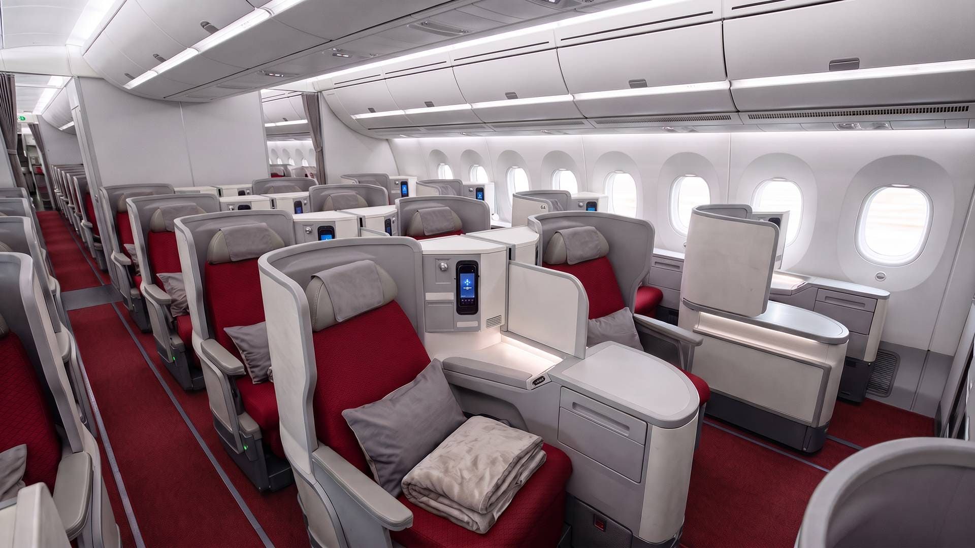 Ethiopian Airlines business class cabin — the African carrier option via Addis Ababa