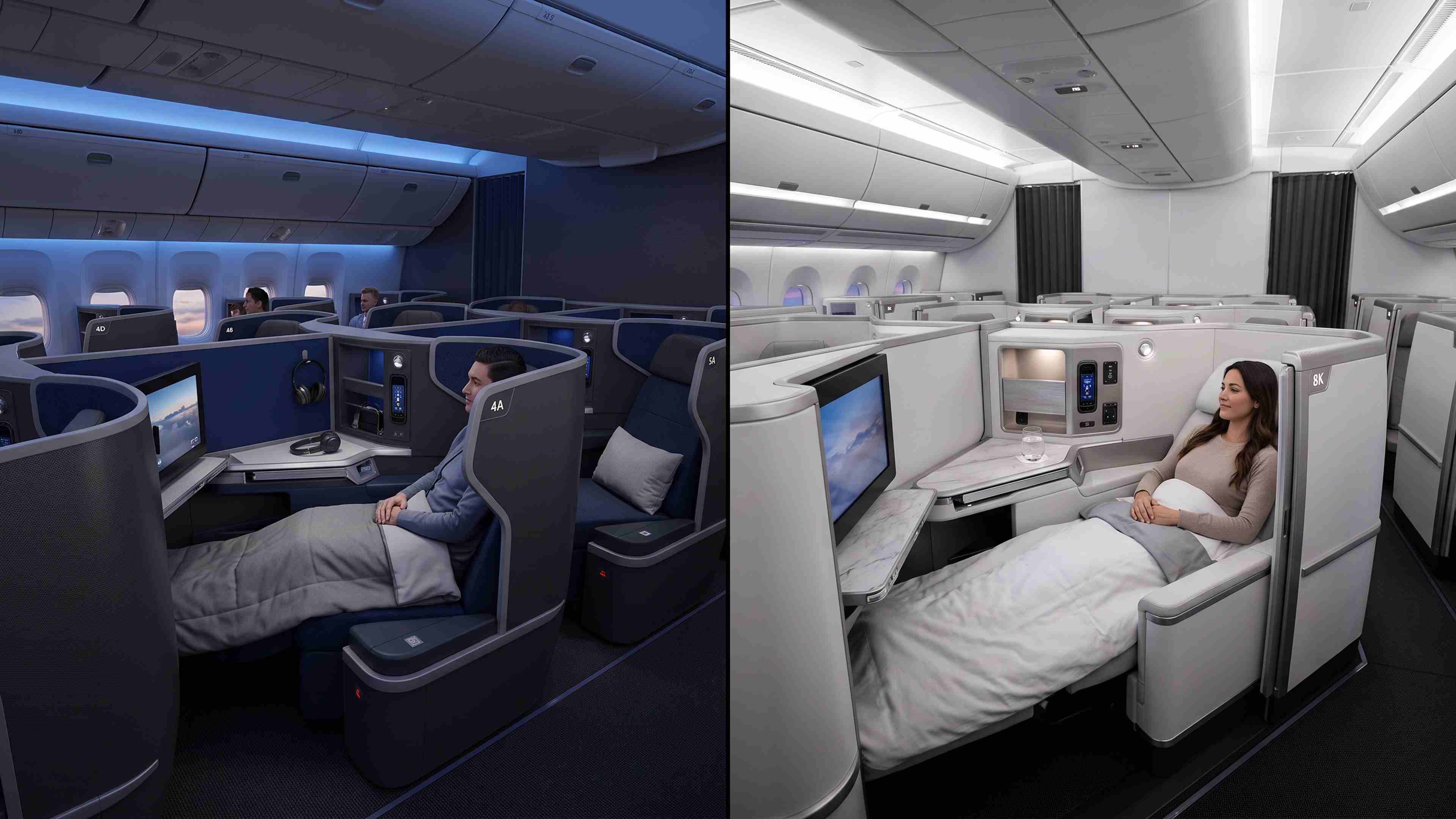 Classic United Polaris seat compared with the new 787-9 Elevated Polaris suite