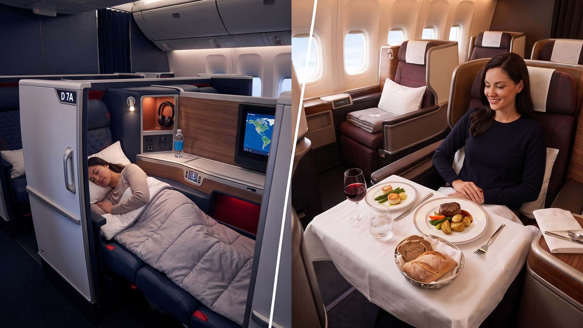 Delta One passengers dining and sleeping in business class suites