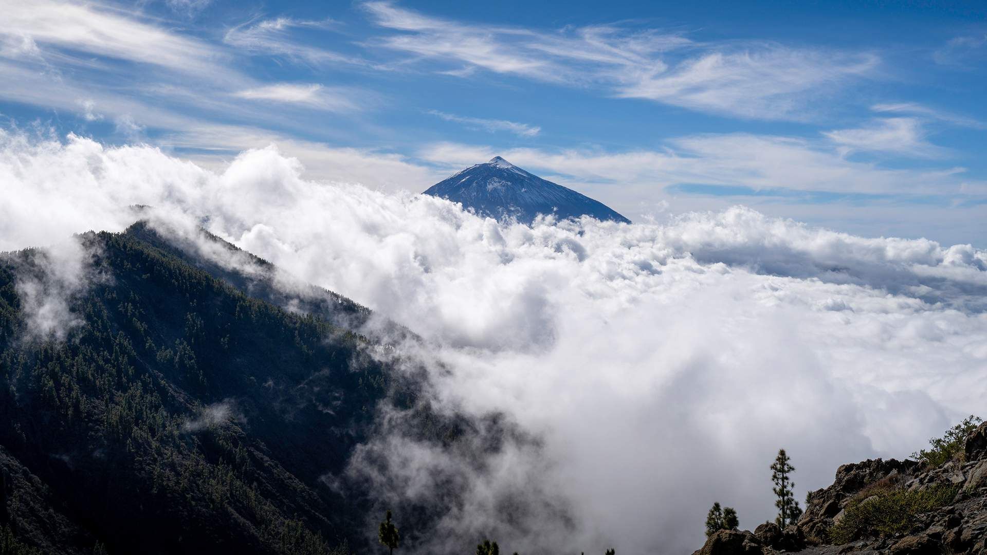 Mount Teide above the cloud line on Tenerife in winter