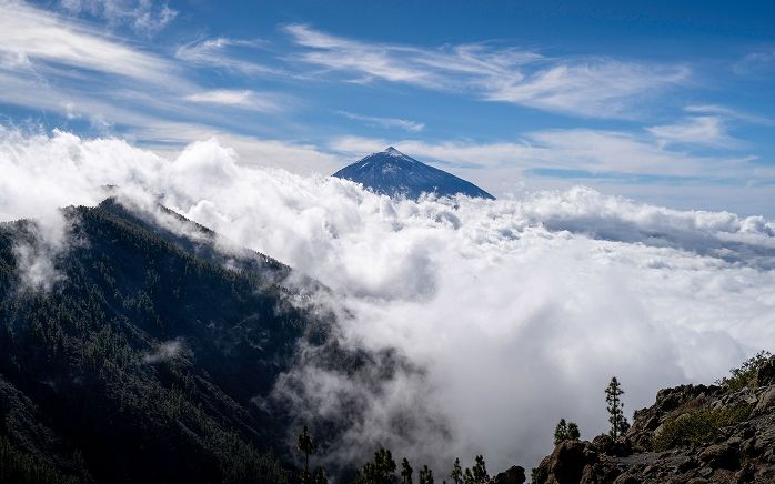 Mount Teide above the cloud line on Tenerife in winter
