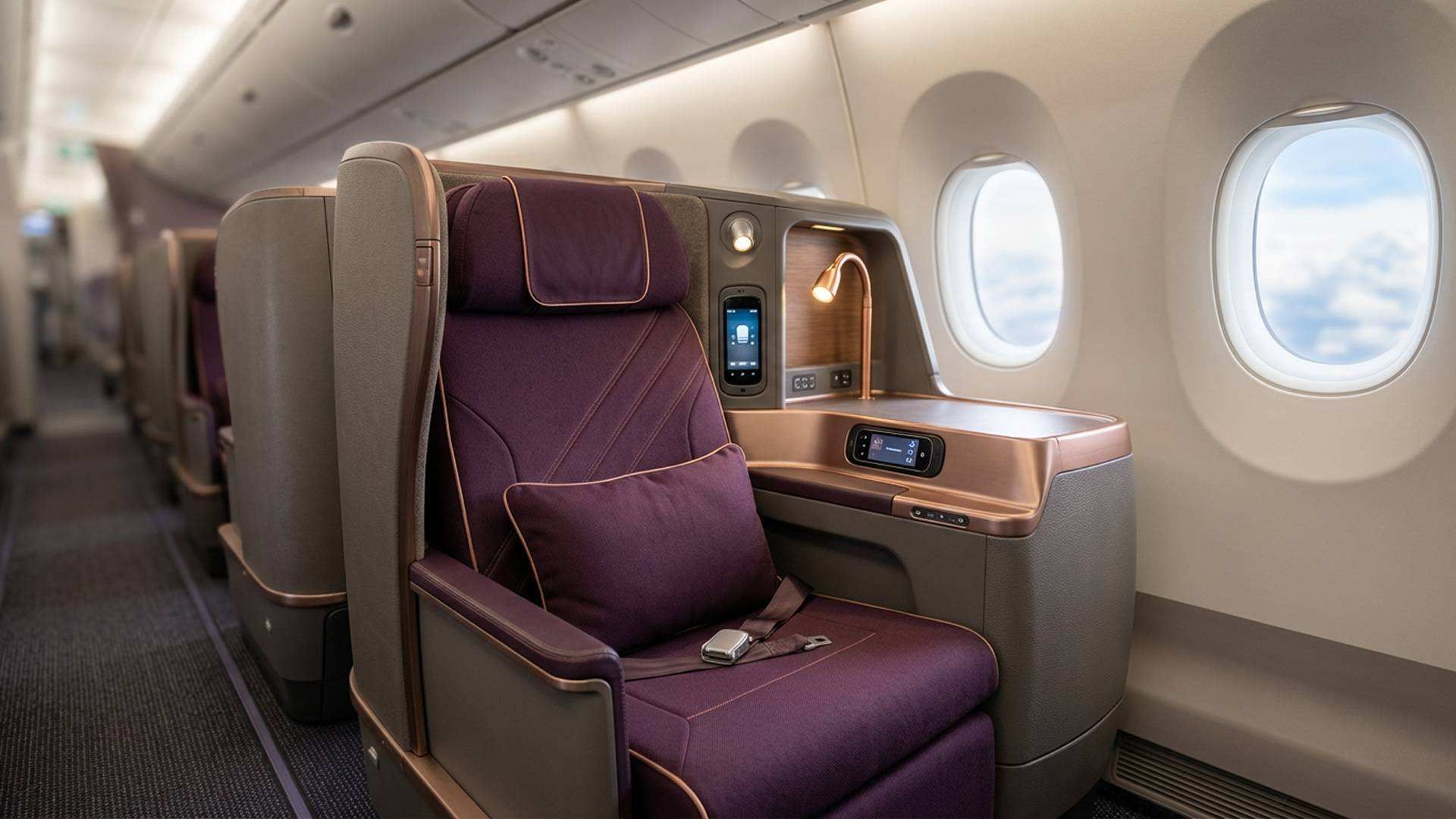 Fully flat business class seat on a transpacific flight to Japan
