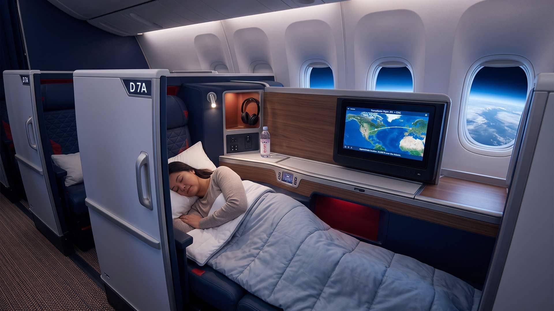 Delta One Suite on the Airbus A350-900 with privacy door and flat bed
