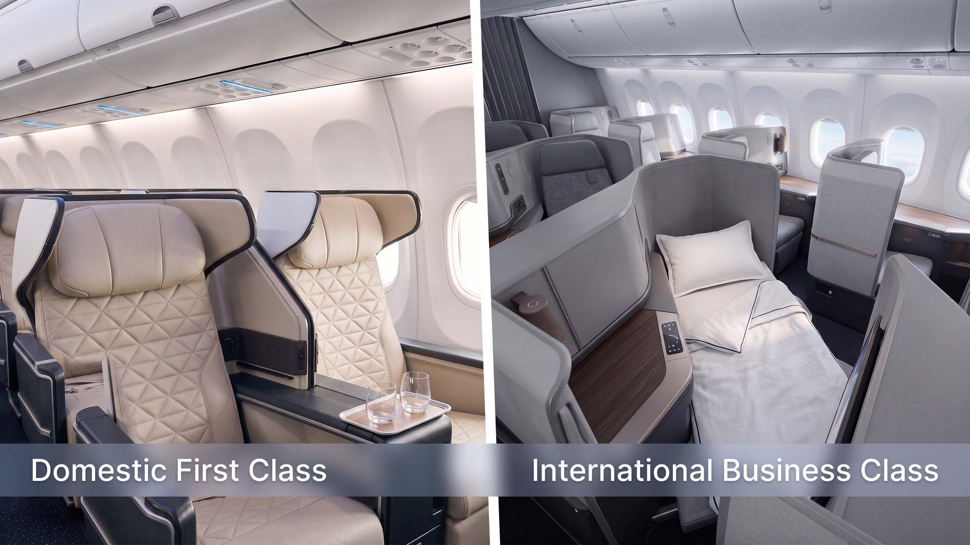 US domestic first class recliner compared with an international business class flat bed