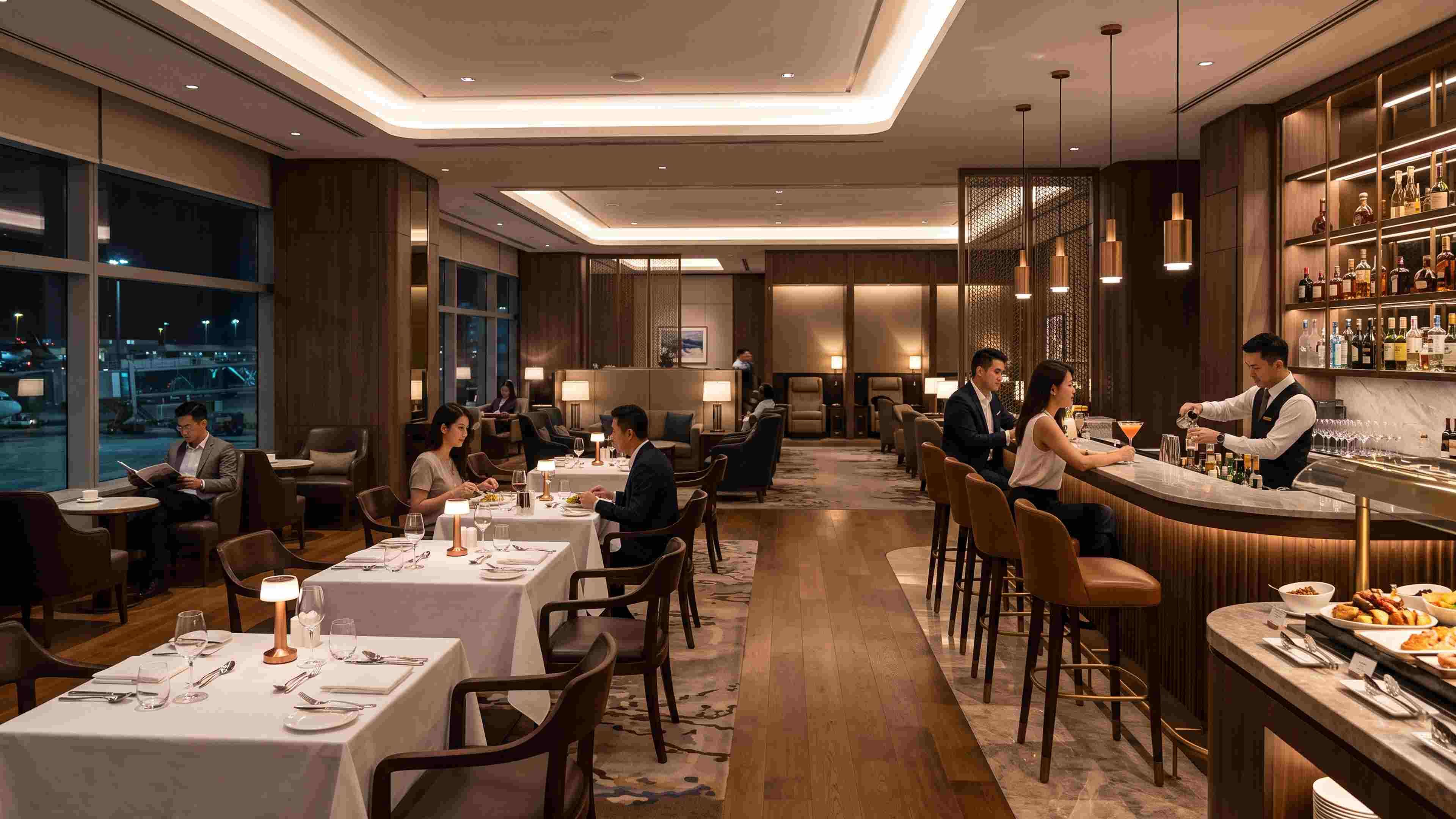 Dining area of the Singapore Airlines SilverKris Lounge at Changi Airport