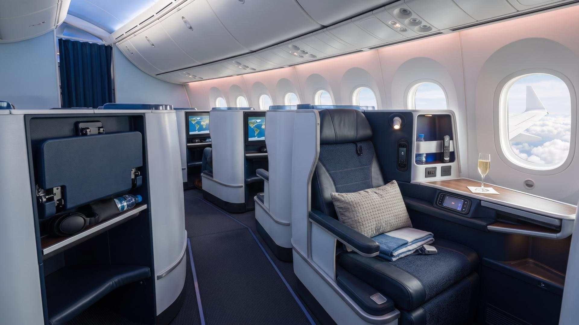 KLM World Business Class cabin on the Boeing 787 in a 1-2-1 layout